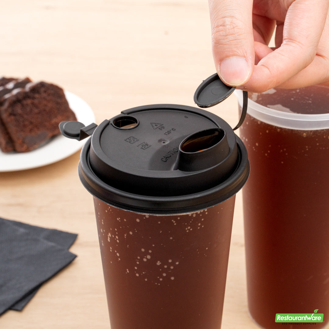 Wholesale Restaurantware Bev Tek Black Plastic 2-in-1 Straw or Sippy Cup Lid - with Two Plugs, Fits 12, 16 and 24 Oz- Bulk