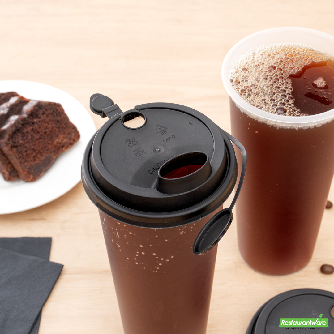 Wholesale Restaurantware Bev Tek Black Plastic 2-in-1 Straw or Sippy Cup Lid - with Two Plugs, Fits 12, 16 and 24 Oz- Bulk