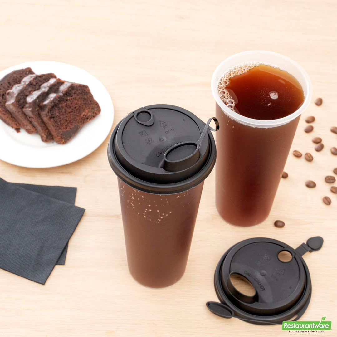 Wholesale Restaurantware Bev Tek Black Plastic 2-in-1 Straw or Sippy Cup Lid - with Two Plugs, Fits 12, 16 and 24 Oz- Bulk