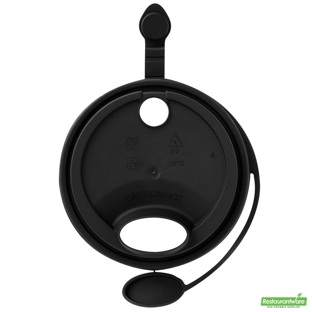 Wholesale Restaurantware Bev Tek Black Plastic 2-in-1 Straw or Sippy Cup Lid - with Two Plugs, Fits 12, 16 and 24 Oz- Bulk