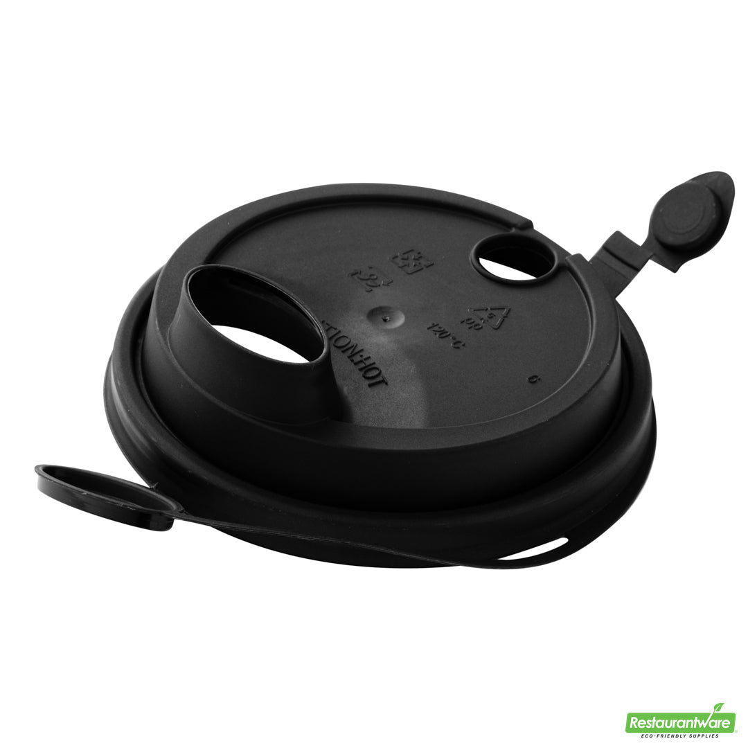 Wholesale Restaurantware Bev Tek Black Plastic 2-in-1 Straw or Sippy Cup Lid - with Two Plugs, Fits 12, 16 and 24 Oz- Bulk