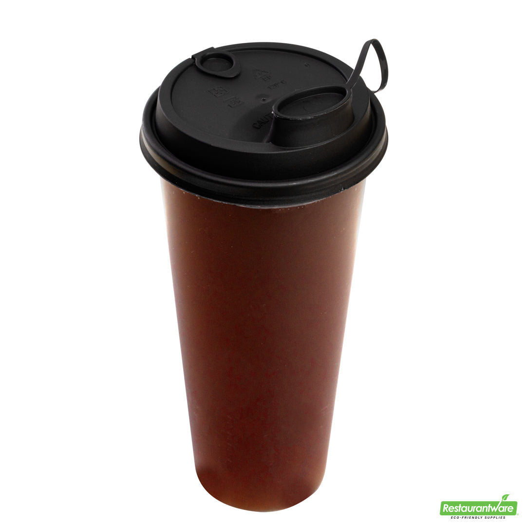 Wholesale Restaurantware Bev Tek Black Plastic 2-in-1 Straw or Sippy Cup Lid - with Two Plugs, Fits 12, 16 and 24 Oz- Bulk