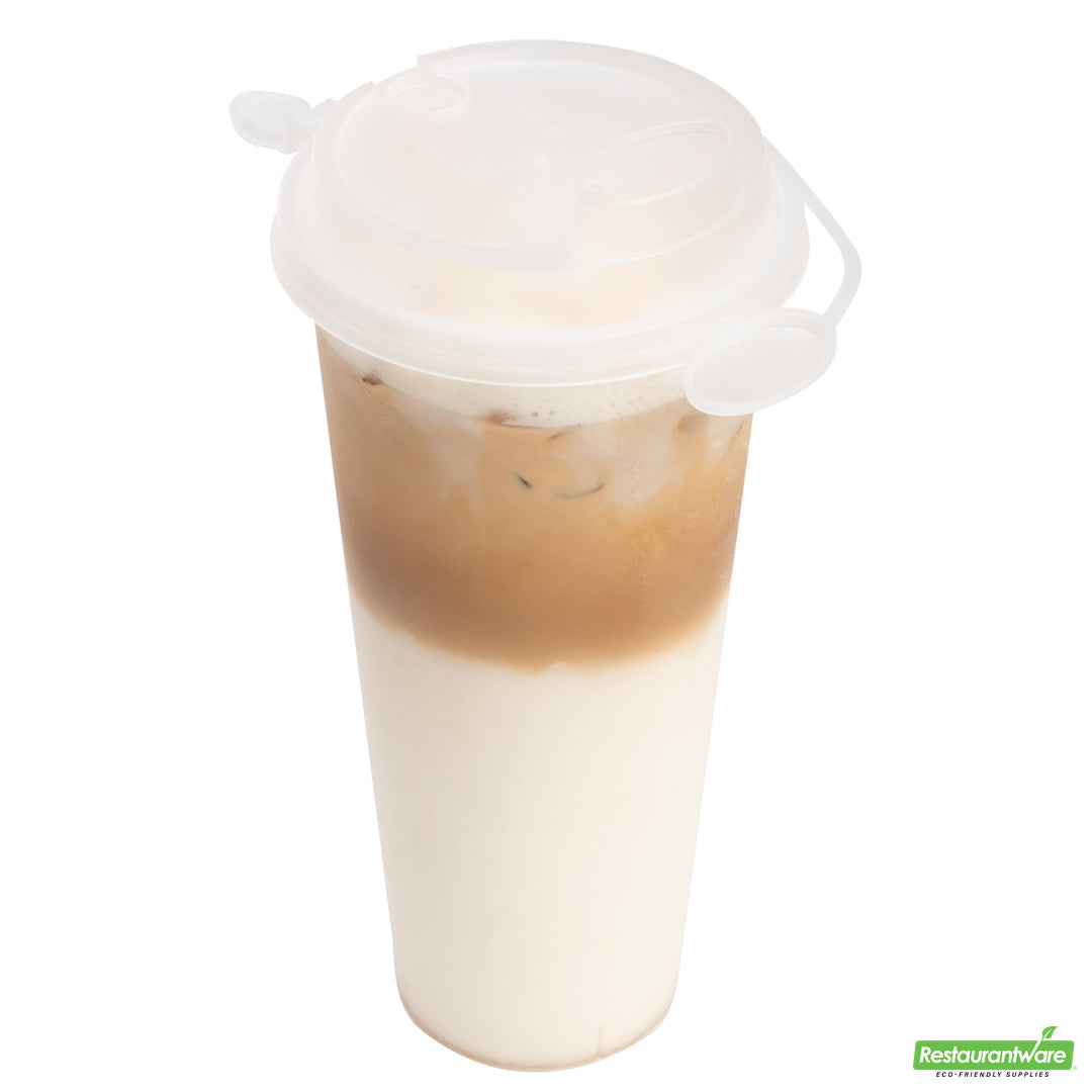 Wholesale Restaurantware Bev Tek Clear Plastic 2-in-1 Straw or Sippy Cup Lid - with Two Plugs, Fits 12, 16 and 24 Oz- Bulk