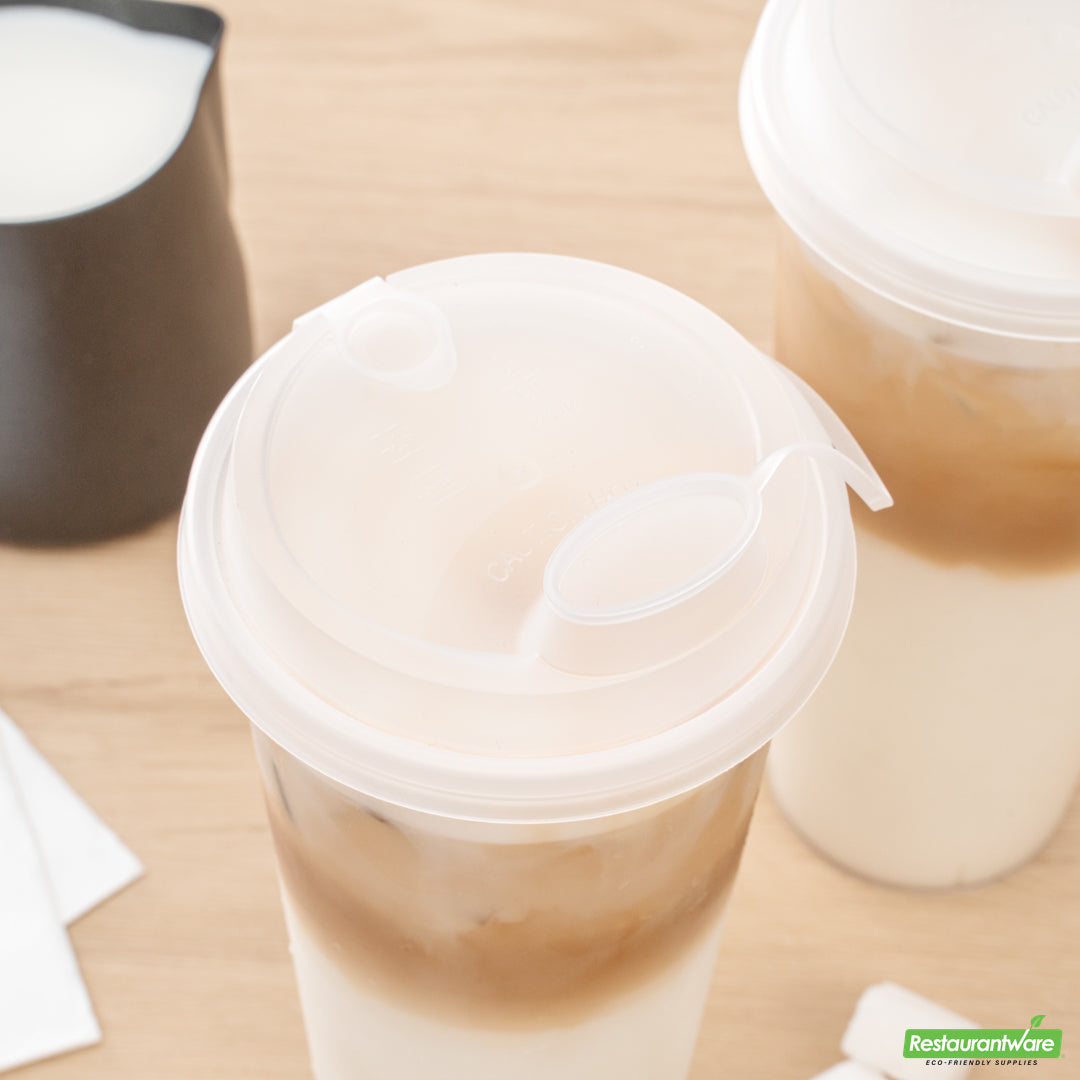 Wholesale Restaurantware Bev Tek Clear Plastic 2-in-1 Straw or Sippy Cup Lid - with Two Plugs, Fits 12, 16 and 24 Oz- Bulk