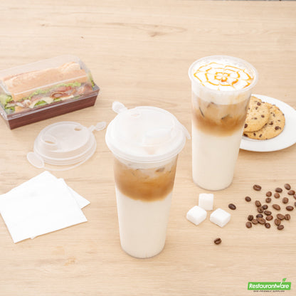 Wholesale Restaurantware Bev Tek Clear Plastic 2-in-1 Straw or Sippy Cup Lid - with Two Plugs, Fits 12, 16 and 24 Oz- Bulk