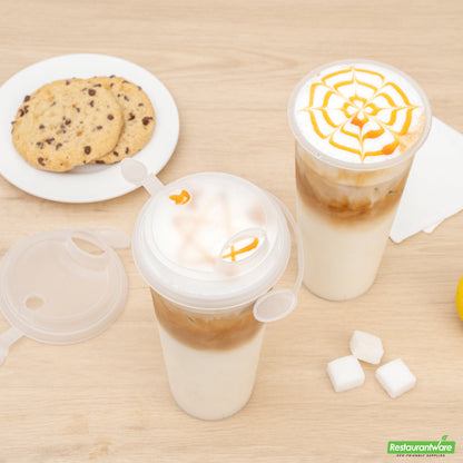 Wholesale Restaurantware Bev Tek Clear Plastic 2-in-1 Straw or Sippy Cup Lid - with Two Plugs, Fits 12, 16 and 24 Oz- Bulk