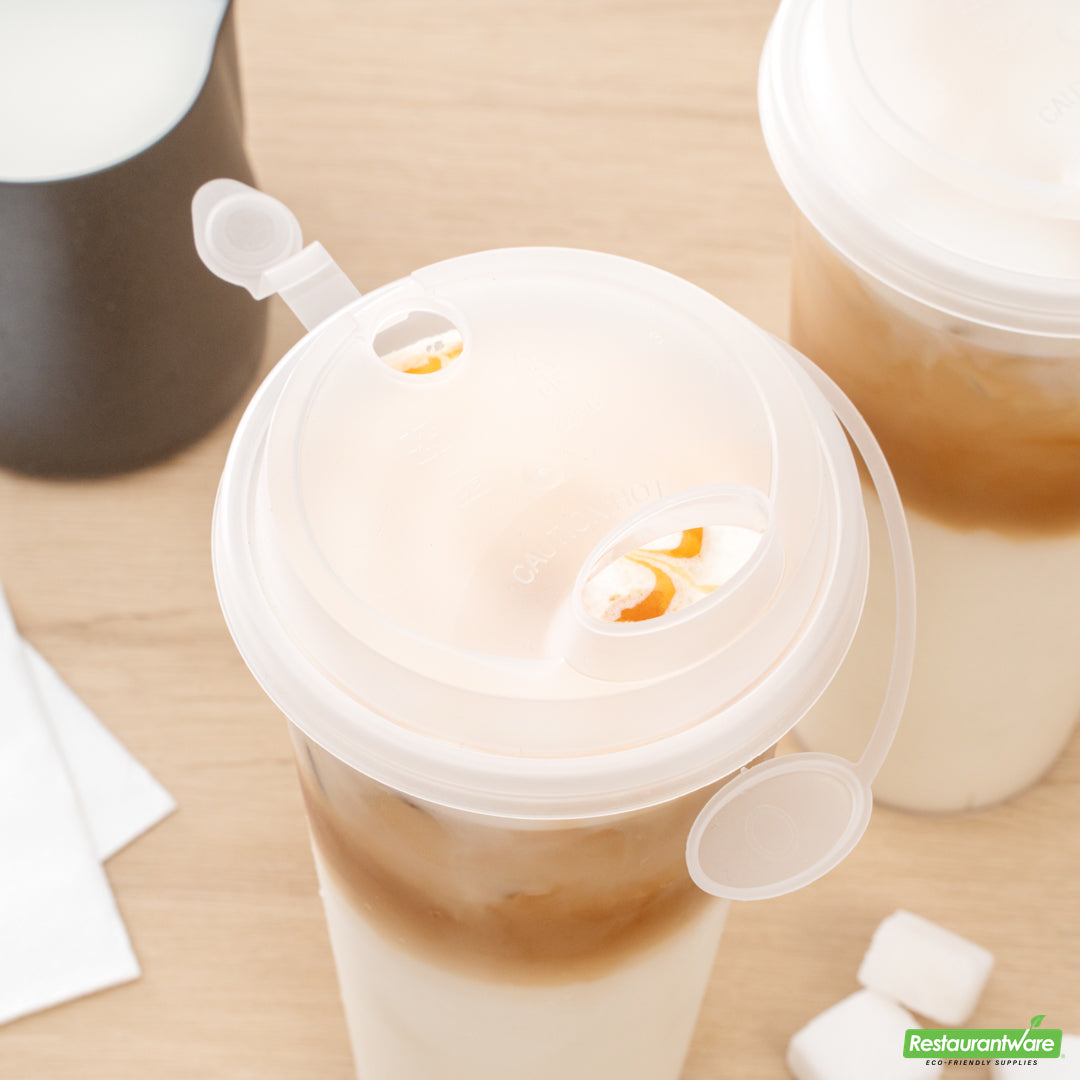 Wholesale Restaurantware Bev Tek Clear Plastic 2-in-1 Straw or Sippy Cup Lid - with Two Plugs, Fits 12, 16 and 24 Oz- Bulk