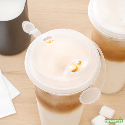 Wholesale Restaurantware Bev Tek Clear Plastic 2-in-1 Straw or Sippy Cup Lid - with Two Plugs, Fits 12, 16 and 24 Oz- Bulk