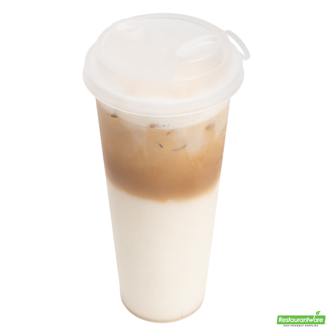 Wholesale Restaurantware Bev Tek Clear Plastic 2-in-1 Straw or Sippy Cup Lid - with Two Plugs, Fits 12, 16 and 24 Oz- Bulk