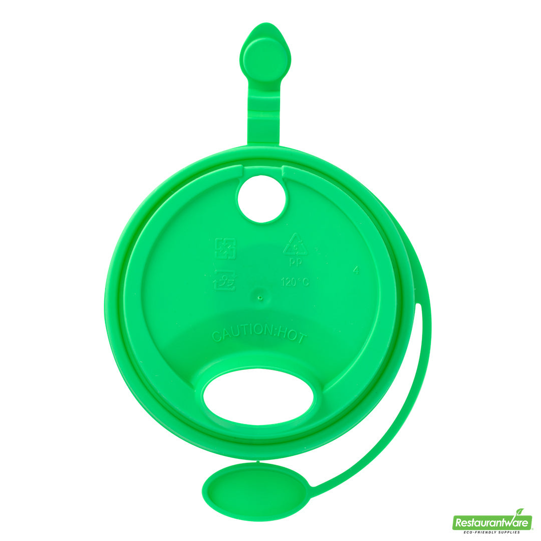 Wholesale Restaurantware Bev Tek Green Plastic 2-in-1 Straw or Sippy Cup Lid - with Two Plugs, Fits 12, 16 and 24 Oz- Bulk