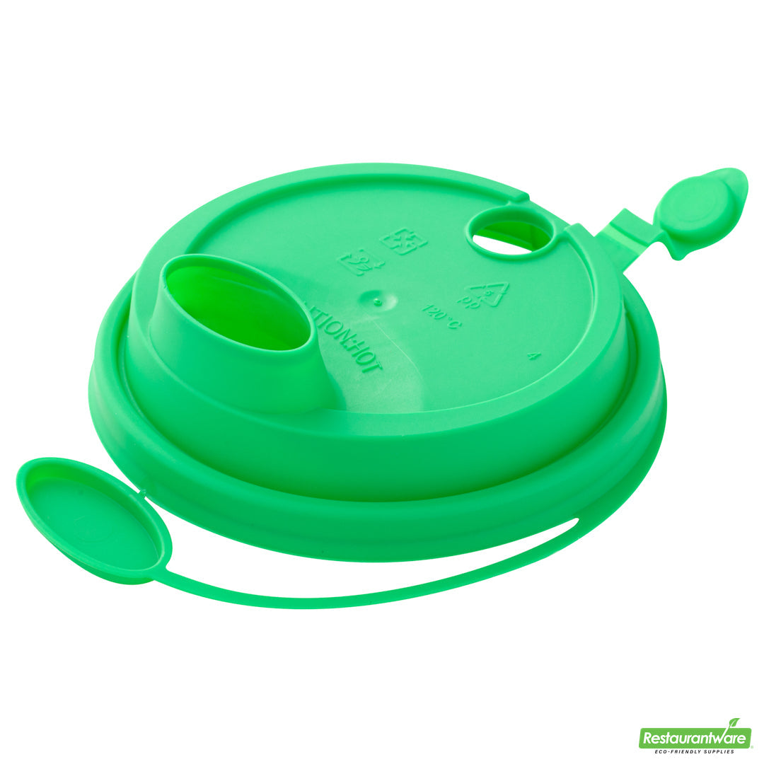 Wholesale Restaurantware Bev Tek Green Plastic 2-in-1 Straw or Sippy Cup Lid - with Two Plugs, Fits 12, 16 and 24 Oz- Bulk