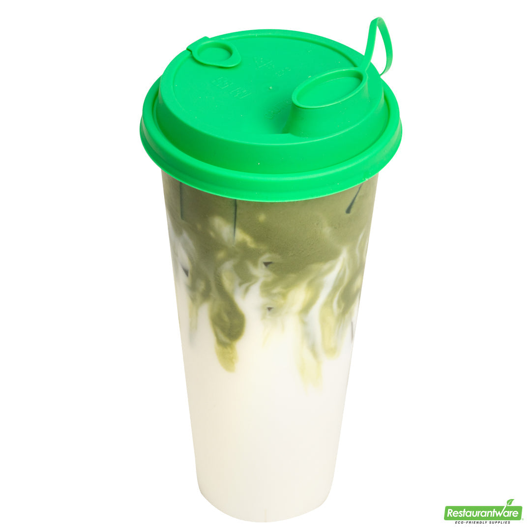 Wholesale Restaurantware Bev Tek Green Plastic 2-in-1 Straw or Sippy Cup Lid - with Two Plugs, Fits 12, 16 and 24 Oz- Bulk