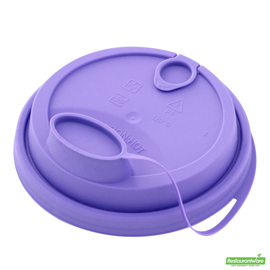 Wholesale Restaurantware Bev Tek Purple Plastic 2-in-1 Straw or Sippy Cup Lid - with Two Plugs, Fits 12, 16 and 24 Oz- Bulk