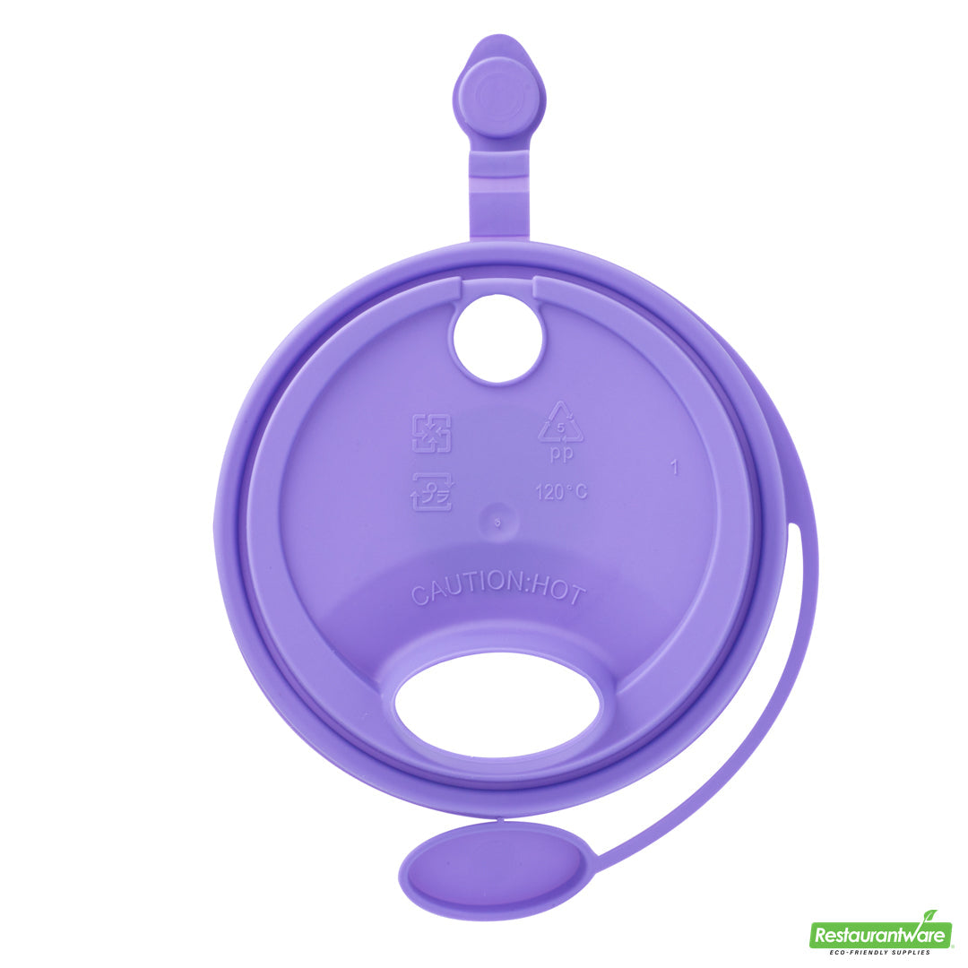 Wholesale Restaurantware Bev Tek Purple Plastic 2-in-1 Straw or Sippy Cup Lid - with Two Plugs, Fits 12, 16 and 24 Oz- Bulk