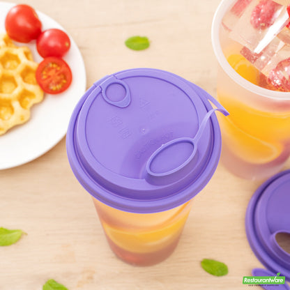 Wholesale Restaurantware Bev Tek Purple Plastic 2-in-1 Straw or Sippy Cup Lid - with Two Plugs, Fits 12, 16 and 24 Oz- Bulk