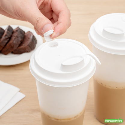 Wholesale Restaurantware Bev Tek White Plastic 2-in-1 Straw or Sippy Cup Lid - with Two Plugs, Fits 12, 16 and 24 Oz- Bulk