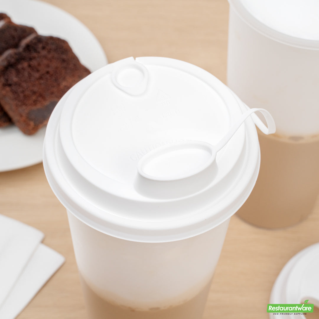 Wholesale Restaurantware Bev Tek White Plastic 2-in-1 Straw or Sippy Cup Lid - with Two Plugs, Fits 12, 16 and 24 Oz- Bulk