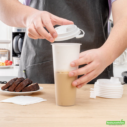 Wholesale Restaurantware Bev Tek White Plastic 2-in-1 Straw or Sippy Cup Lid - with Two Plugs, Fits 12, 16 and 24 Oz- Bulk