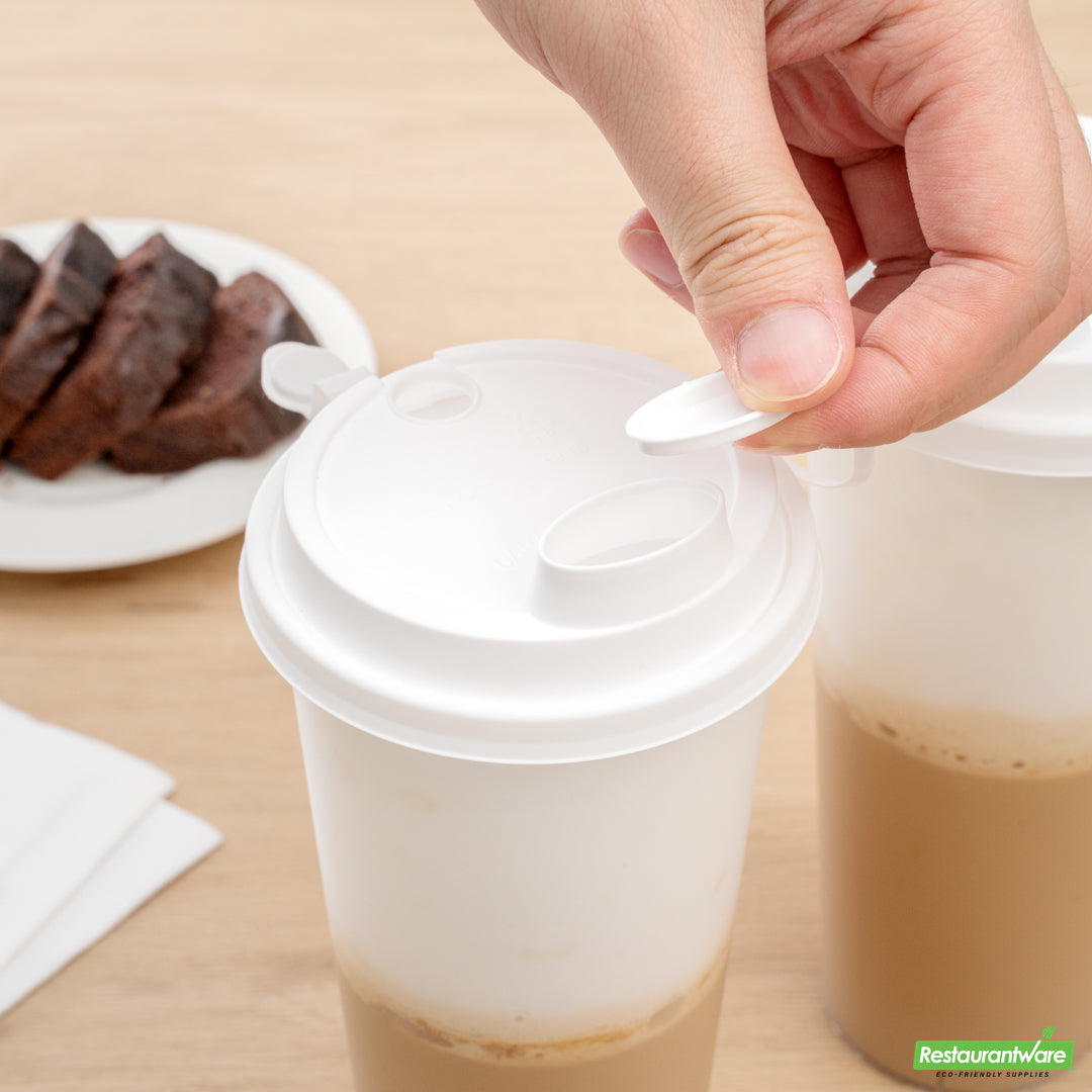 Wholesale Restaurantware Bev Tek White Plastic 2-in-1 Straw or Sippy Cup Lid - with Two Plugs, Fits 12, 16 and 24 Oz- Bulk