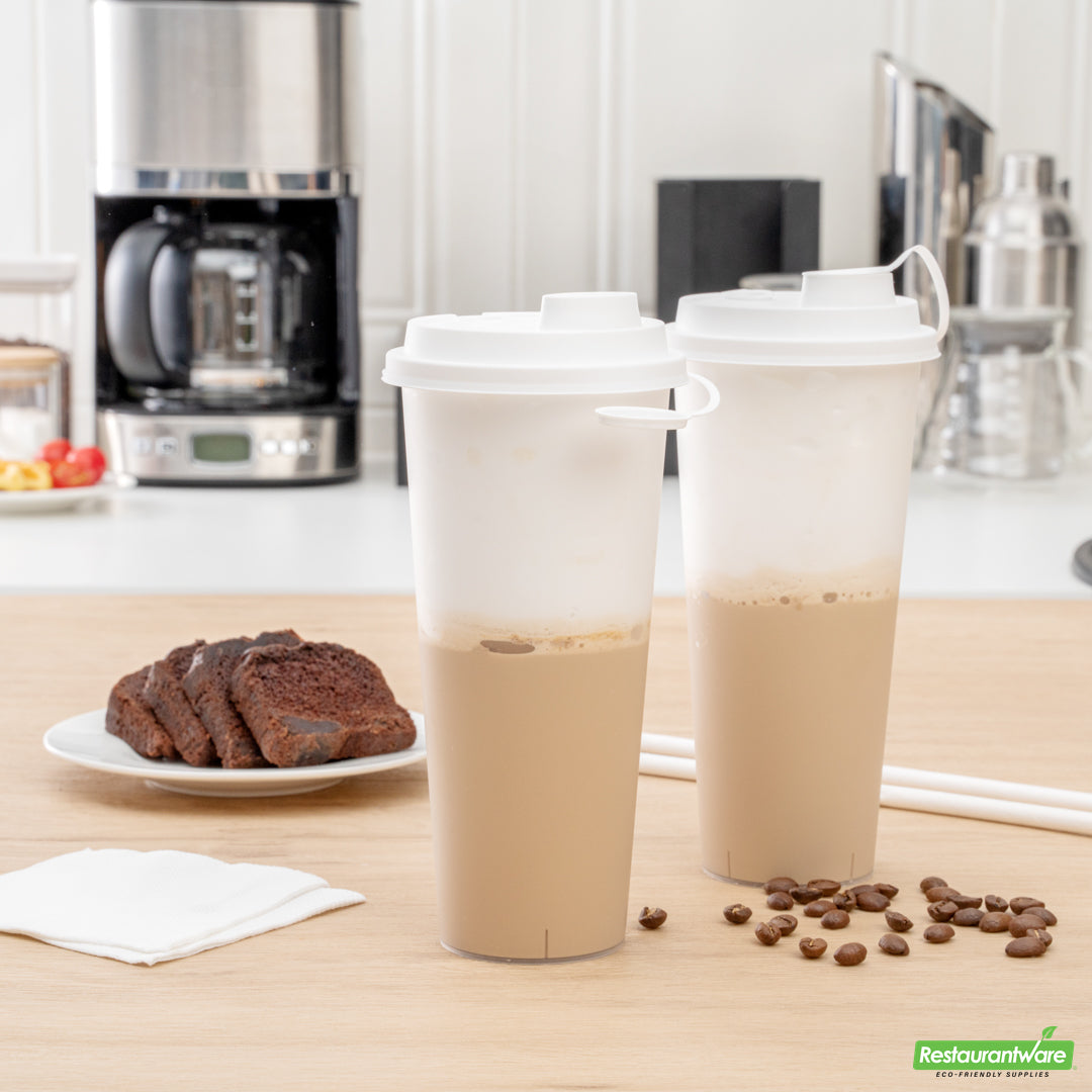 Wholesale Restaurantware Bev Tek White Plastic 2-in-1 Straw or Sippy Cup Lid - with Two Plugs, Fits 12, 16 and 24 Oz- Bulk