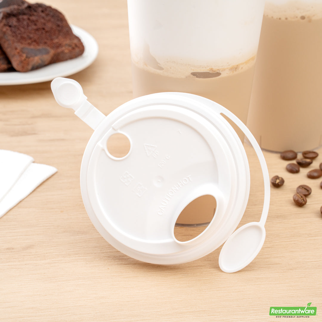 Wholesale Restaurantware Bev Tek White Plastic 2-in-1 Straw or Sippy Cup Lid - with Two Plugs, Fits 12, 16 and 24 Oz- Bulk
