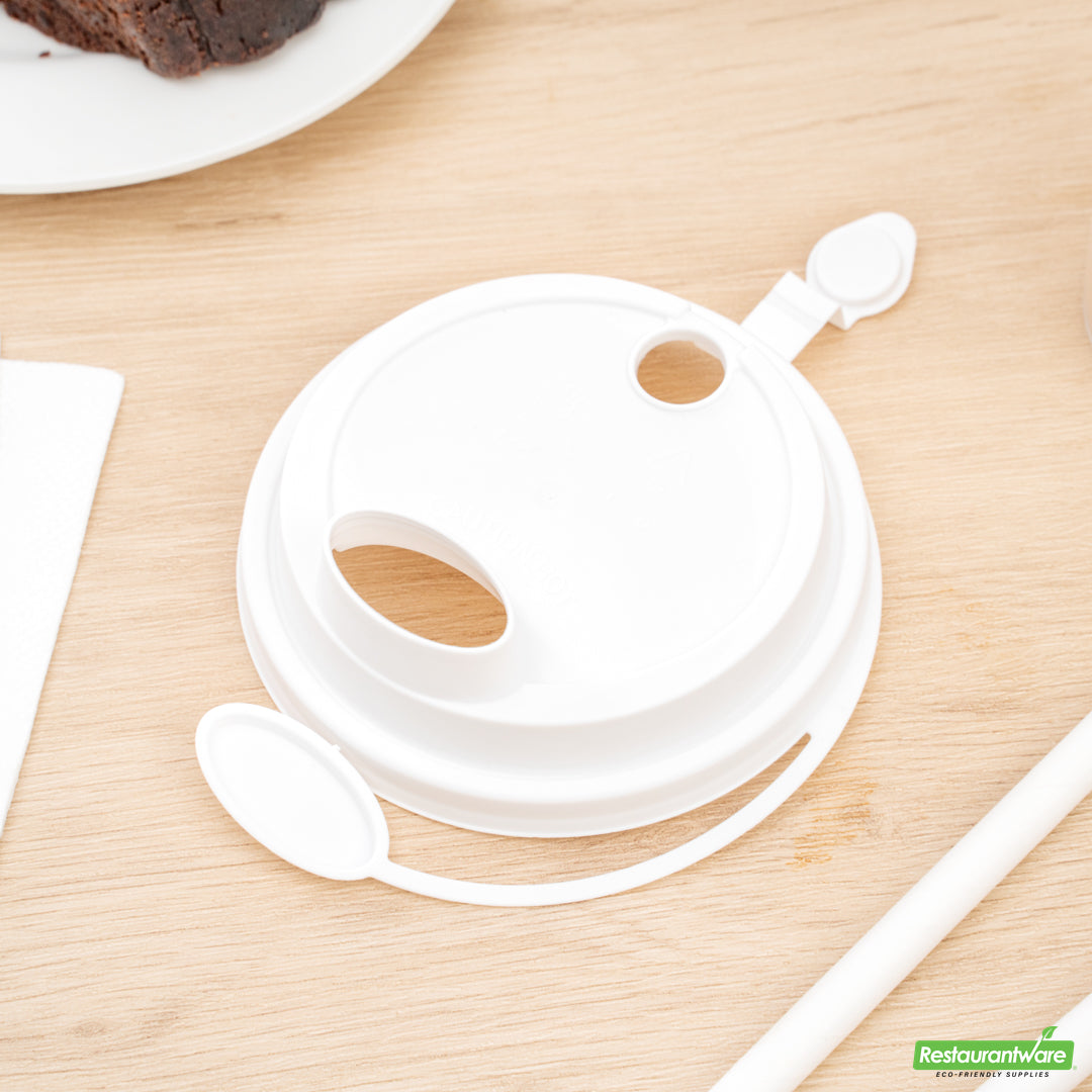 Wholesale Restaurantware Bev Tek White Plastic 2-in-1 Straw or Sippy Cup Lid - with Two Plugs, Fits 12, 16 and 24 Oz- Bulk