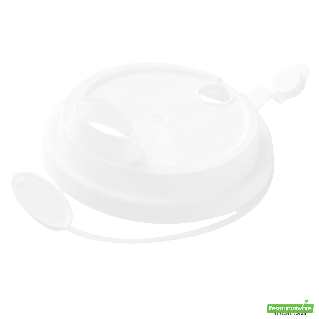 Wholesale Restaurantware Bev Tek White Plastic 2-in-1 Straw or Sippy Cup Lid - with Two Plugs, Fits 12, 16 and 24 Oz- Bulk