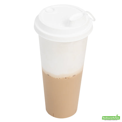 Wholesale Restaurantware Bev Tek White Plastic 2-in-1 Straw or Sippy Cup Lid - with Two Plugs, Fits 12, 16 and 24 Oz- Bulk
