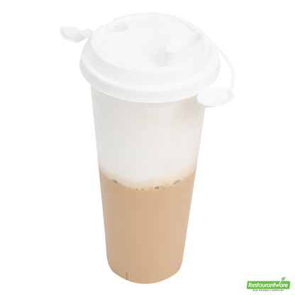Wholesale Restaurantware Bev Tek White Plastic 2-in-1 Straw or Sippy Cup Lid - with Two Plugs, Fits 12, 16 and 24 Oz- Bulk