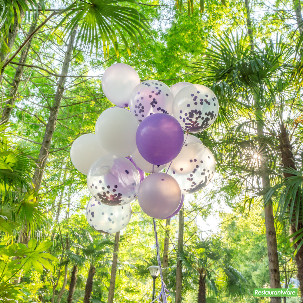 Wholesale Restaurantware Balloonify Purple Confetti Balloon Set - 20 Pieces- Bulk