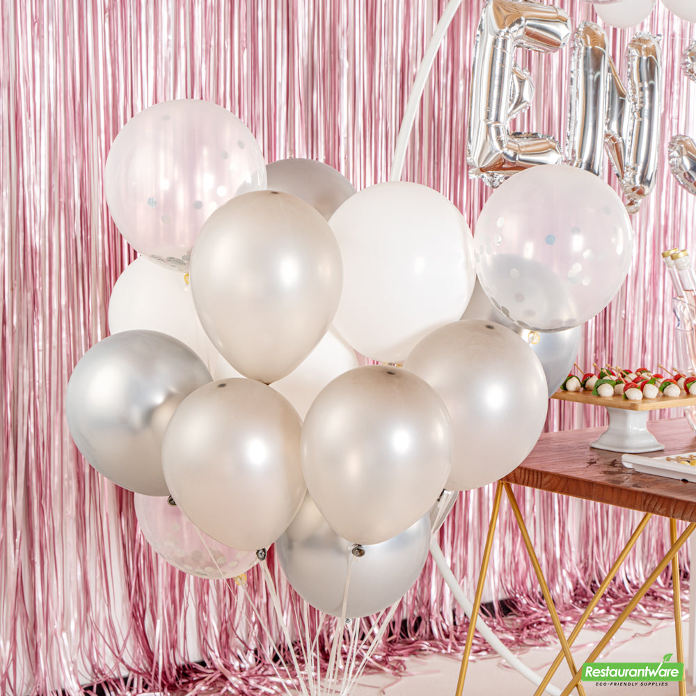 Wholesale Restaurantware Balloonify Silver Confetti Balloon Set - 20 Pieces- Bulk