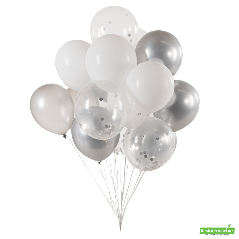 Wholesale Restaurantware Balloonify Silver Confetti Balloon Set - 20 Pieces- Bulk