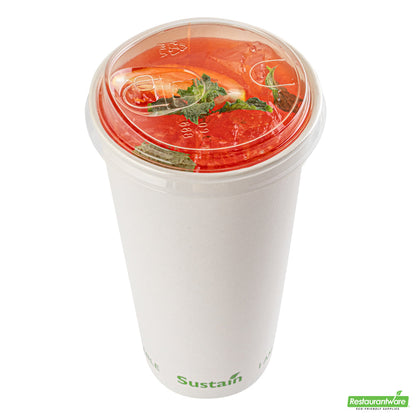 Wholesale Restaurantware Sustain Clear Pla Plastic Straw or Sip Cold Cup Lid - Fits 9, 12, 16, 20 and 22 Oz, Compostable- Bulk