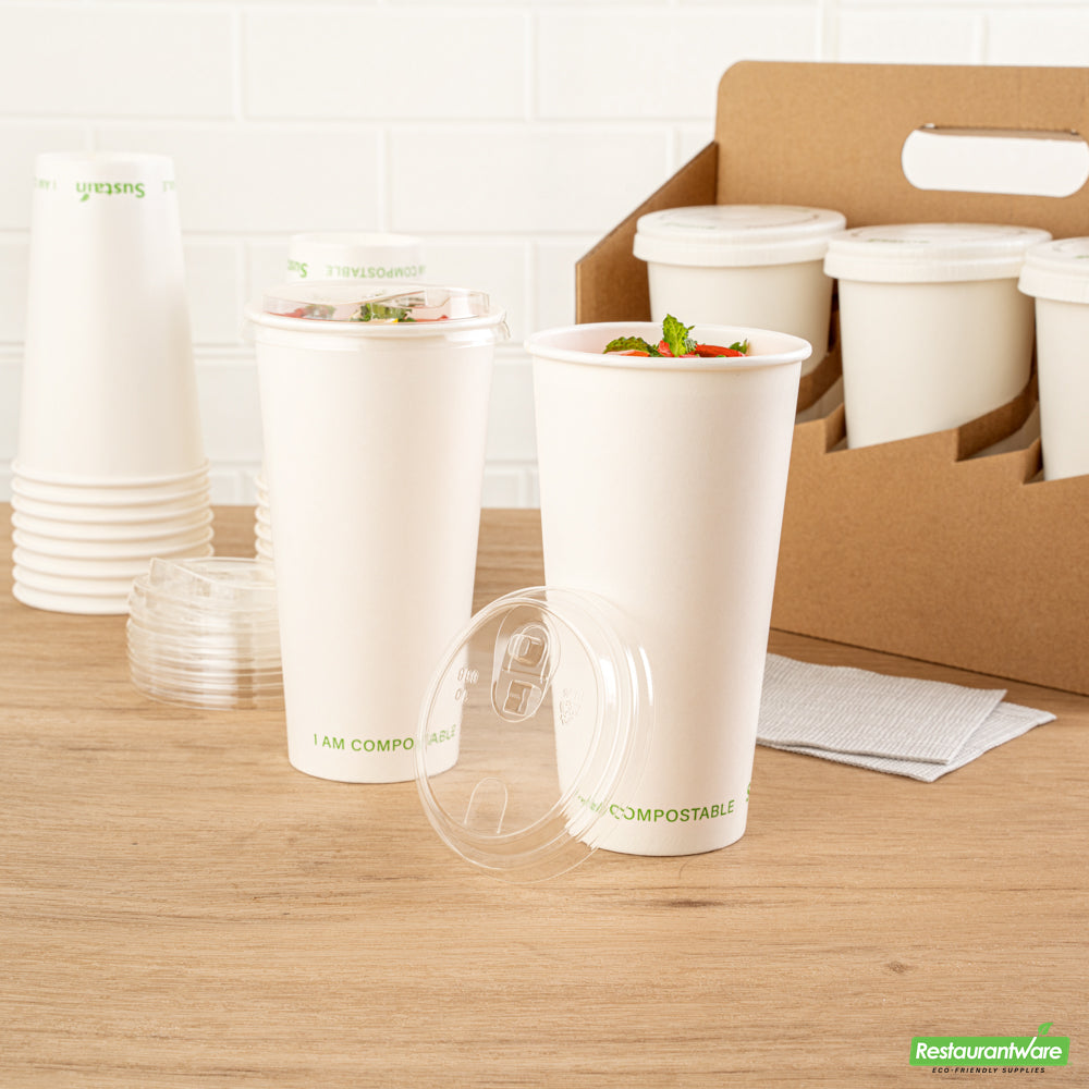 Wholesale Restaurantware Sustain Clear Pla Plastic Straw or Sip Cold Cup Lid - Fits 9, 12, 16, 20 and 22 Oz, Compostable- Bulk