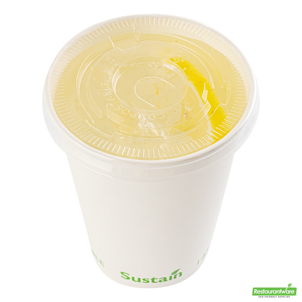 Wholesale Restaurantware Sustain Clear Pla Plastic Cold Cup Flat Lid - Fits 9, 12, 16, 20 and 22 Oz, Compostable- Bulk