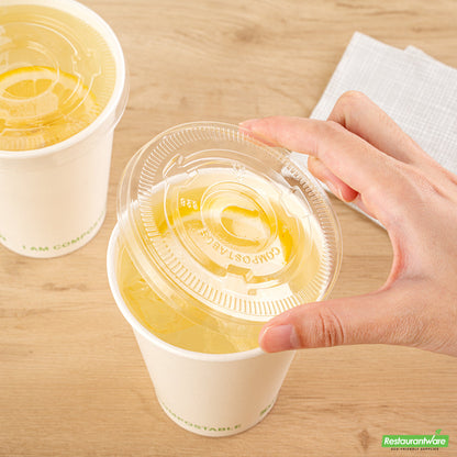 Wholesale Restaurantware Sustain Clear Pla Plastic Cold Cup Flat Lid - Fits 9, 12, 16, 20 and 22 Oz, Compostable- Bulk