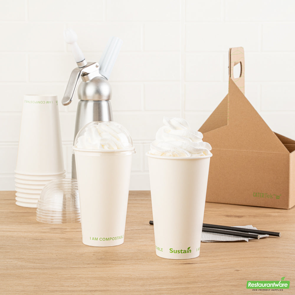 Wholesale Restaurantware Sustain Clear Pla Plastic Cold Cup Dome Lid - Fits 9, 12, 16, 20 and 22 Oz, Compostable- Bulk
