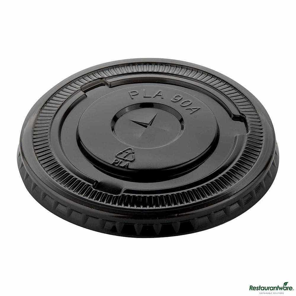 Wholesale Restaurantware Sustain Round Black PLA Plastic Flat Lid 100 ct- Bulk