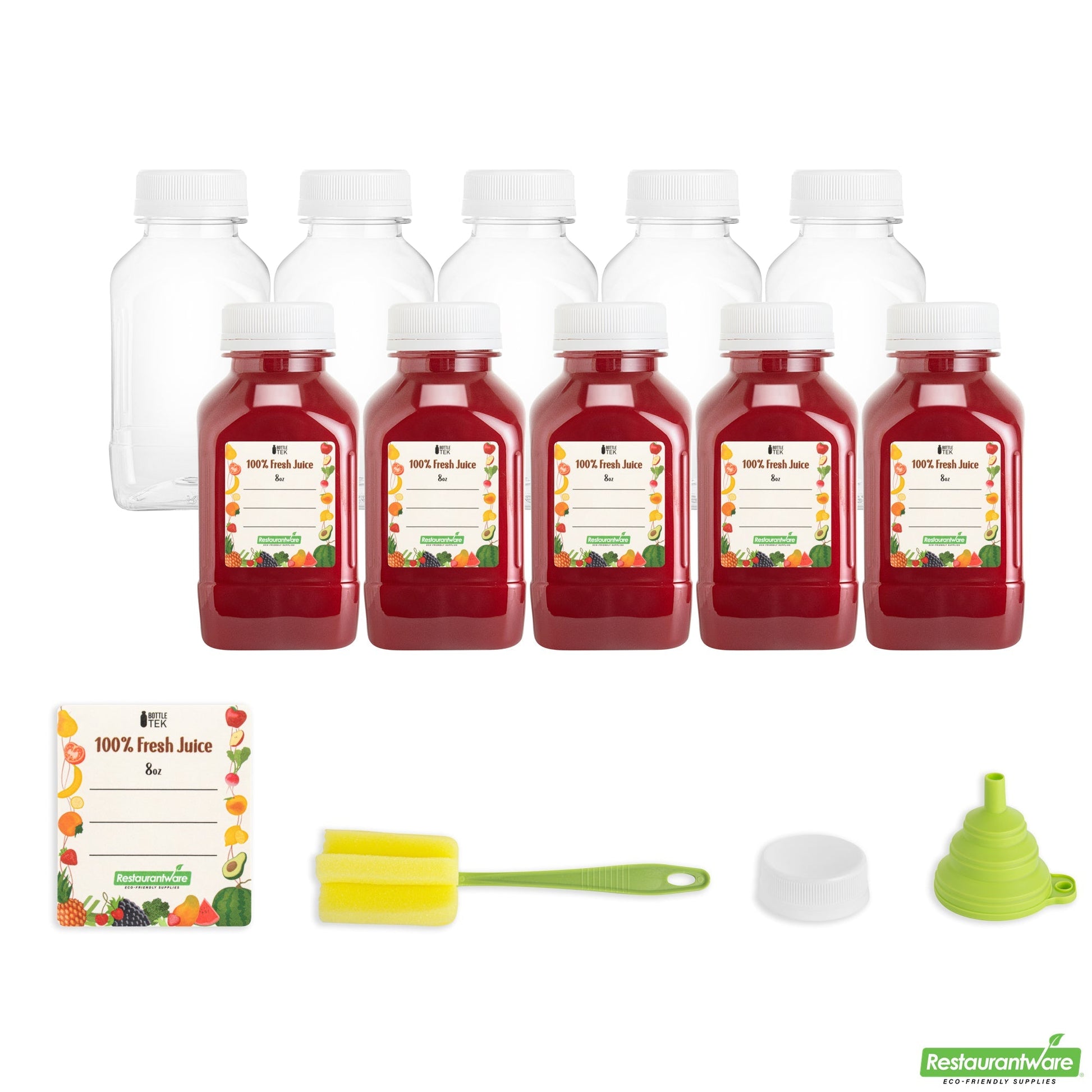 Wholesale Restaurantware Bottle Tek 10 Square Clear 8 oz Plastic Juice Bottles with Safety Caps- Bulk