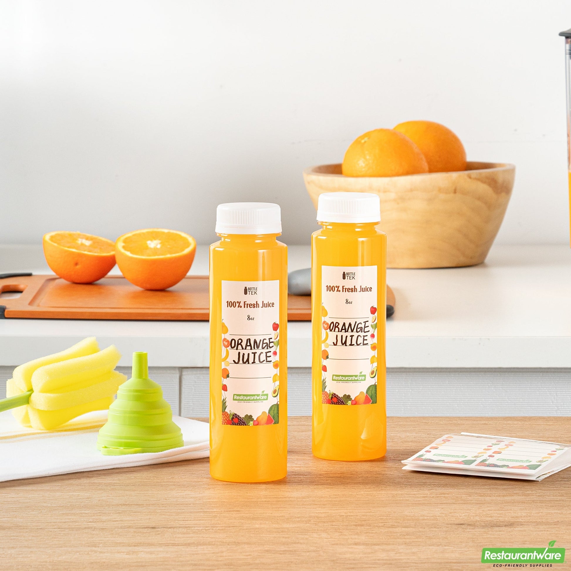 Wholesale Restaurantware Bottle Tek 10 Round Clear 8 oz Plastic Juice Bottles with Safety Caps- Bulk