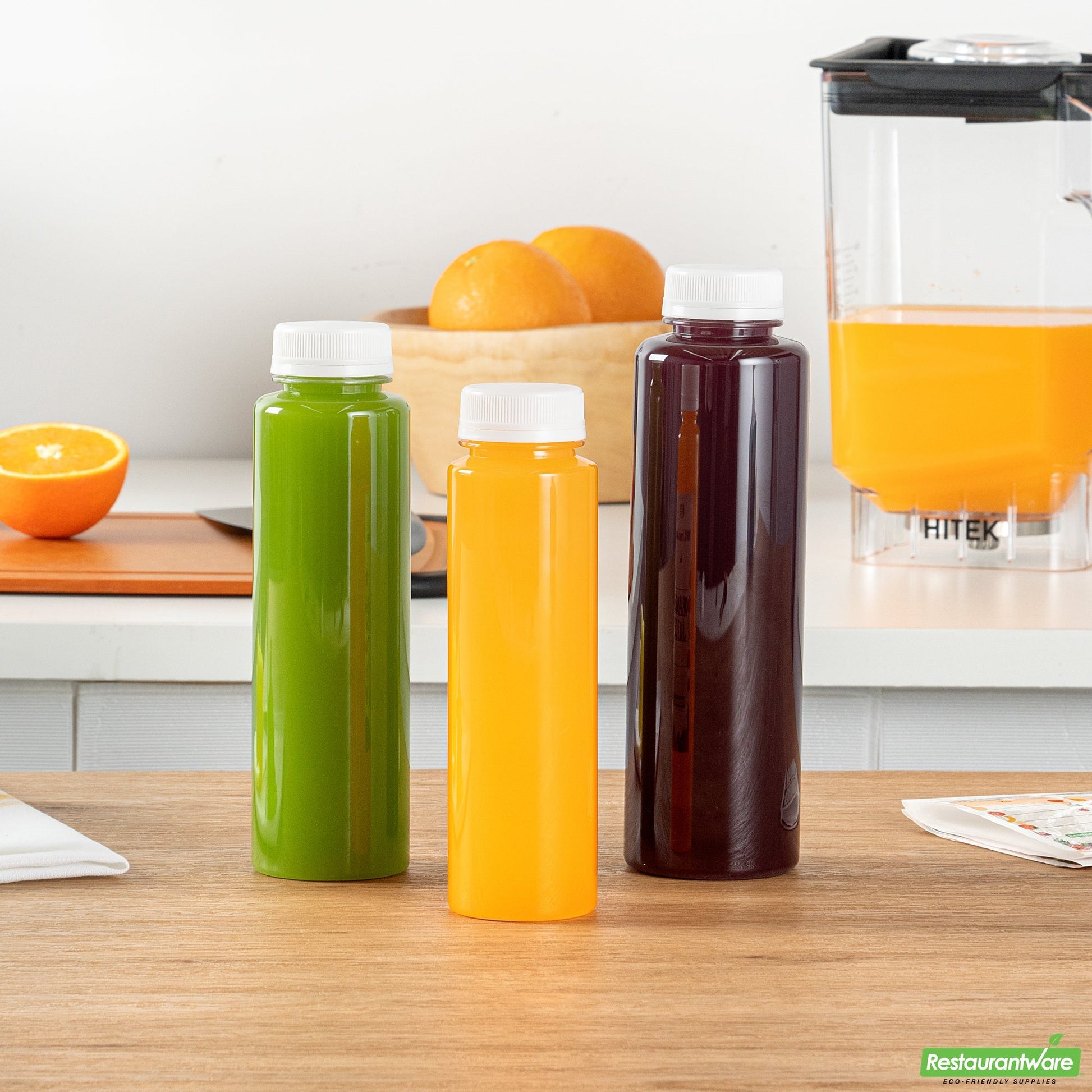 Wholesale Restaurantware Bottle Tek 10 Round Clear 8 oz Plastic Juice Bottles with Safety Caps- Bulk