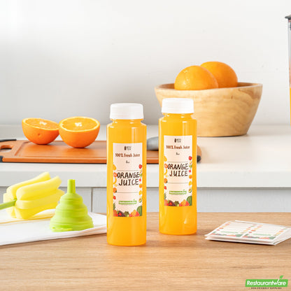 Wholesale Restaurantware Bottle Tek 100 Round Clear 8 Oz Plastic Juice Bottles with Safety Caps- Bulk