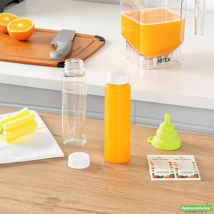 Wholesale Restaurantware Bottle Tek 100 Round Clear 8 Oz Plastic Juice Bottles with Safety Caps- Bulk