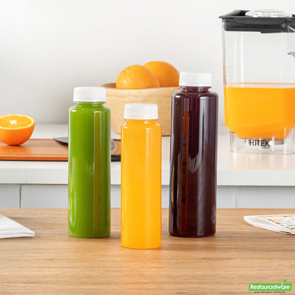 Wholesale Restaurantware Bottle Tek 100 Round Clear 8 Oz Plastic Juice Bottles with Safety Caps- Bulk