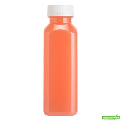 Wholesale Restaurantware Bottle Tek 10 Square Clear 12 Oz Plastic Juice Bottles with Safety Caps- Bulk