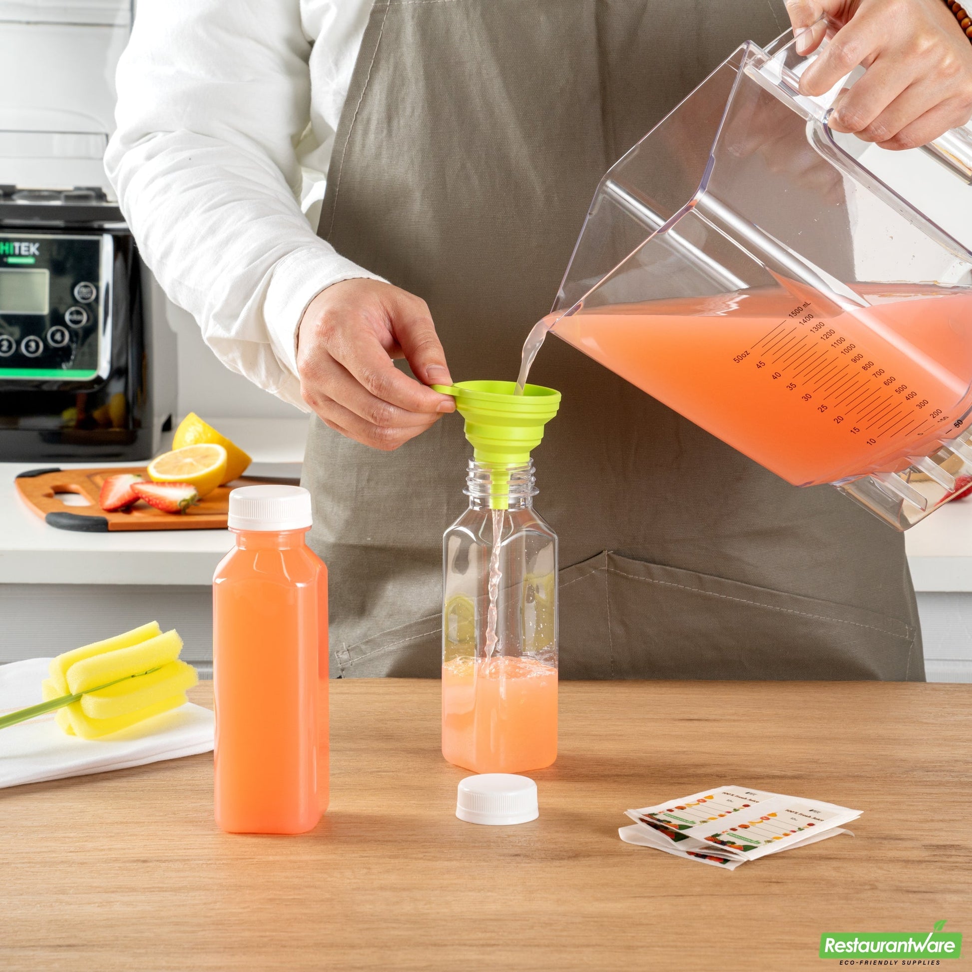 Wholesale Restaurantware Bottle Tek 10 Square Clear 12 Oz Plastic Juice Bottles with Safety Caps- Bulk