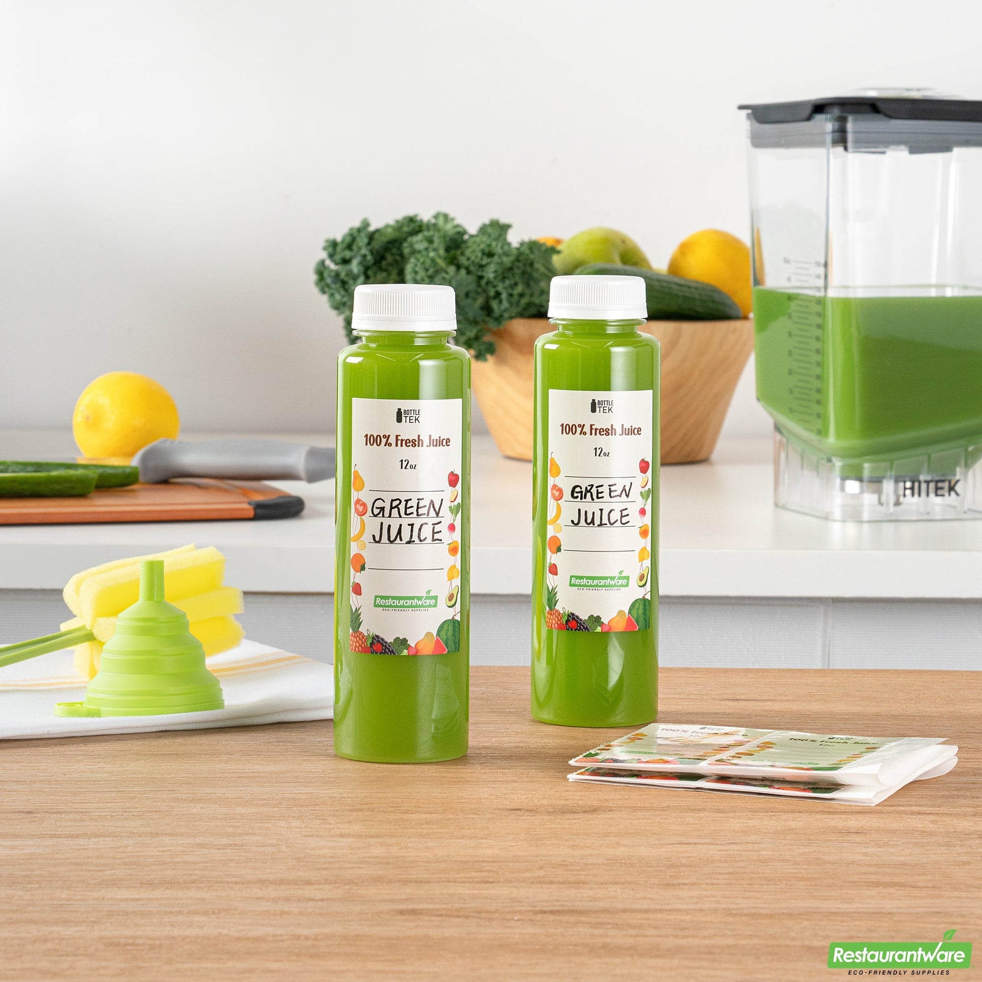 Wholesale Restaurantware Bottle Tek 100 Round Clear 12 oz Plastic Juice Bottles with Safety Caps- Bulk
