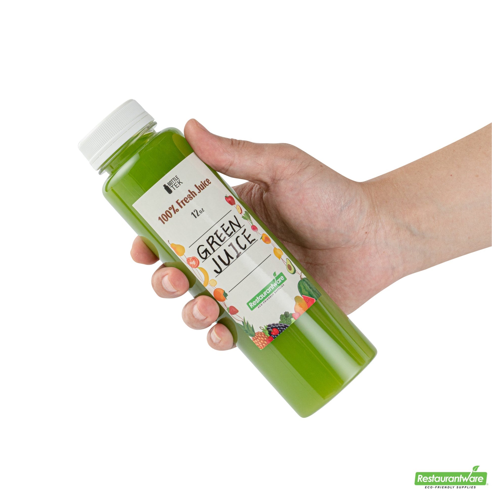 Wholesale Restaurantware Bottle Tek 100 Round Clear 12 oz Plastic Juice Bottles with Safety Caps- Bulk