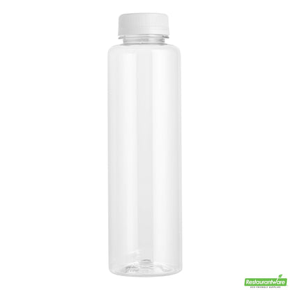Wholesale Restaurantware Bottle Tek 100 Round Clear 16 oz Plastic Juice Bottles with Safety Caps- Bulk