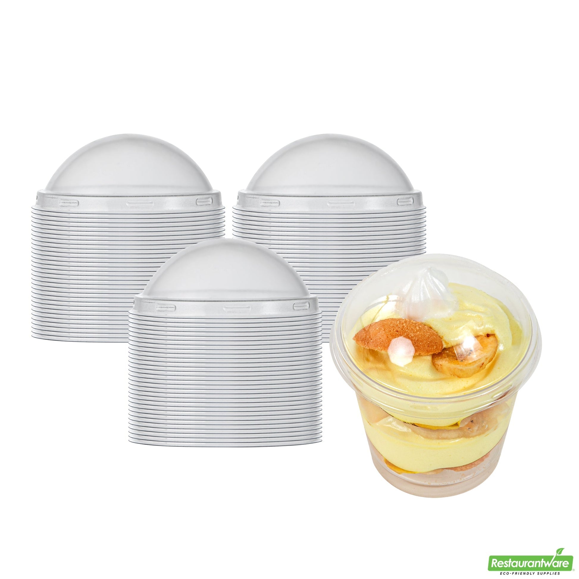 Wholesale Restaurantware Mini Serve Round Clear Plastic Dome Lid - Fits 6 Oz Dessert Cup - 100 Count Box- Bulk